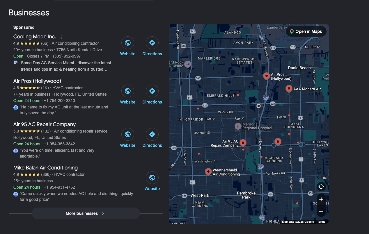 Air 95 AC local SEO map visibility in Hollywood Florida