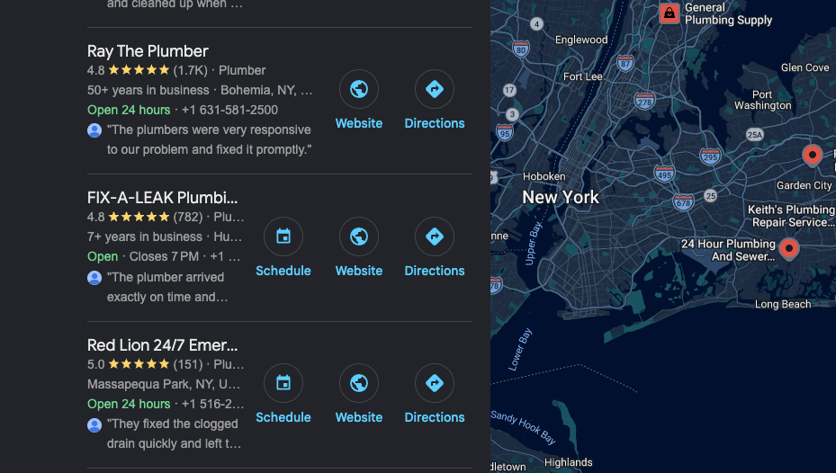 Fix-A-Leak plumbing local SEO map visibility in Long Island