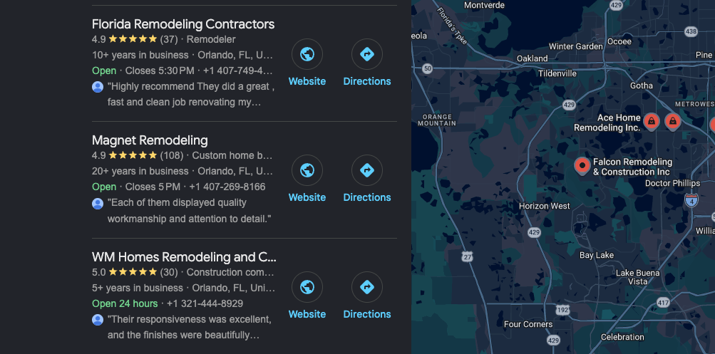 Magnet Remodeling local SEO map visibility in Orlando